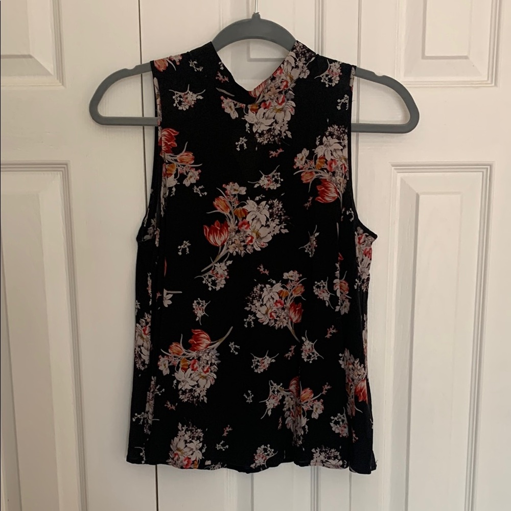 Anthropologie // Maeve Floral Sleeveless Black Top